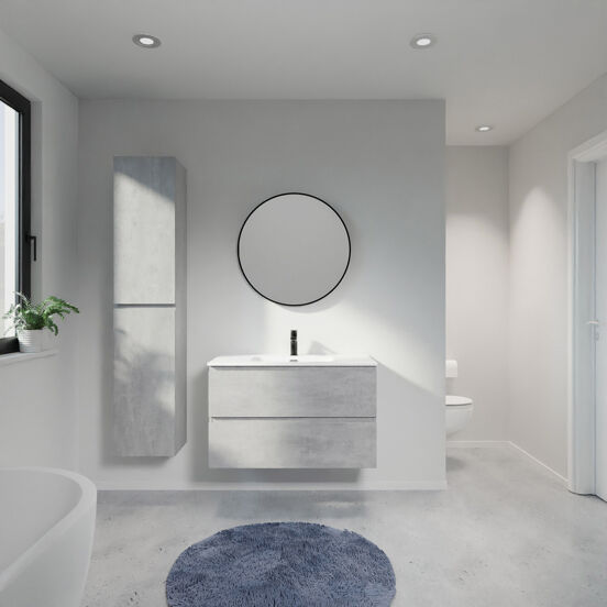 Linie Lado meuble salle de bains suspendu 90 x 46 cm béton gris foncé avec Baro plan simple en porcelaine blanc brillant