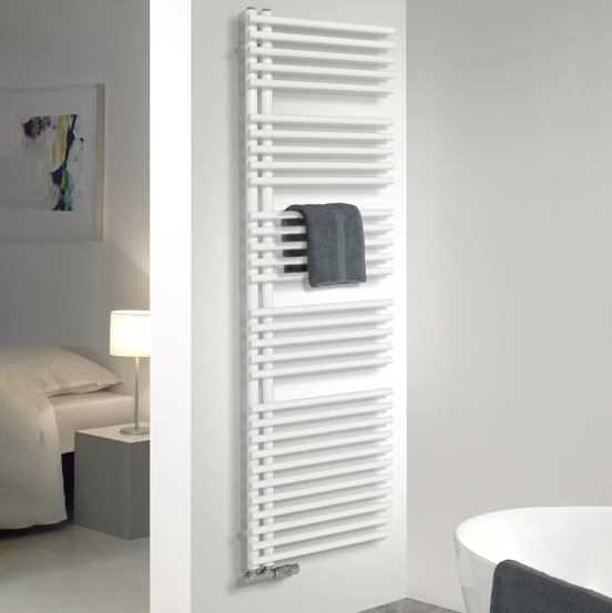 Vipera Nevada enkele handdoekradiator 50 x 180 cm centrale verwarming mat wit zijaansluiting 847W