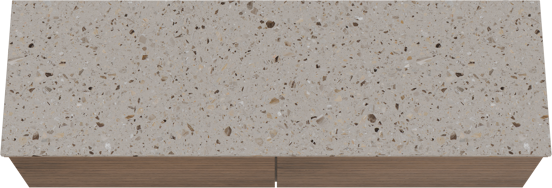 Balmani Forma hängendes Möbelstück Set: 180 x 55 cm, Amerikanischer Nussbaum, mit Stretto Einzel- oder Doppel Waschtischplatte, Terrazzo in Greige, Horizontale symmetrische gerade Rippe