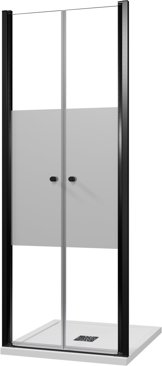Luca Varess Kuresa douche pendeldeur 80 x 200 cm helder glas met matte strook mat zwart profiel