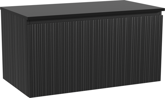 Storke Ribs meuble salle de bains suspendu 95 x 52 cm chêne noir avec Panton tablette simple en mdf enduit de poudre noir mat, Nervure droite asymétrique verticale