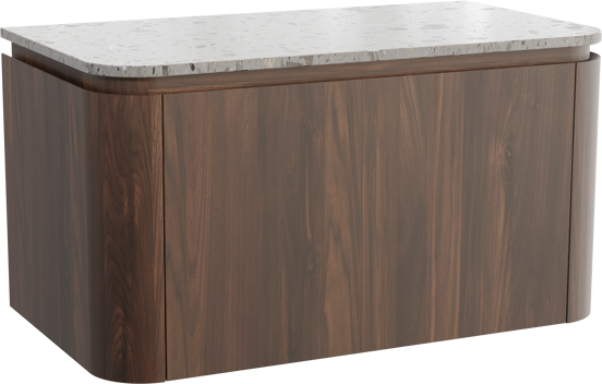 Balmani Moon meuble salle de bains suspendu 100 x 55 cm noyer américain avec Moon tablette simple en terrazzo greige terrazzo