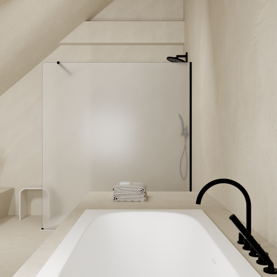 Balmani Modular Walk-In Dusche: 180 x 200 cm, Permafrost, inklusive Coating, Profil Schwarz matt