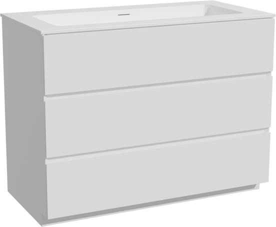 Storke Edge staand badkamermeubel 105 x 52 cm mat wit met Mata enkele wastafel voor 2 kraangaten in solid surface mat wit