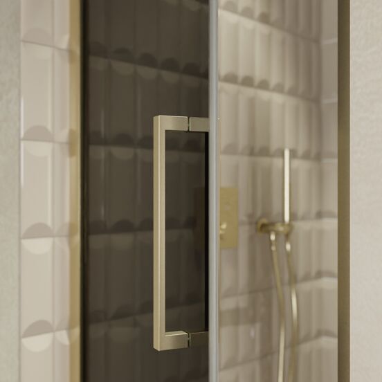 Balmani Senses Design douche draaideur links 90 cm x 210 cm Rookglas, Brushed Champagne Gold profielen, met coating