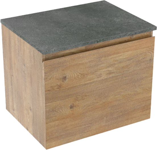 Linie Lado zwevend badkamermeubel 60 x 46 cm natuur eik met Lado enkel tablet in melamine leisteen grijs