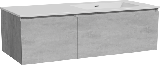 Storke Edge meuble salle de bains suspendu 120 x 52 cm béton gris foncé avec Diva plan vasque asymétrique à droite en marbre composite blanc brillant