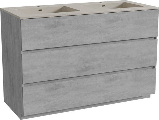 Storke Edge freistehendes Möbelstück Set: 120 x 52 cm, Beton dunkelgrau, mit Diva Doppelwaschtisch, Top Solid Seidengrau
