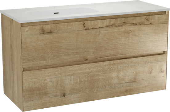 Balmani Mitra Compact meuble salle de bains suspendu 120 x 46 cm Noyer américain avec Nostra double vasque en porcelaine blanc mat