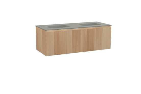 Balmani Idra meuble salle de bains suspendu 135 x 55 cm chêne naturel avec Tablo Arcato double vasque en solid surface gris pierre