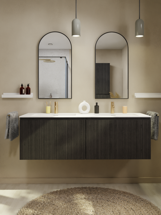 Storke Ribs zwevende wastafelonderkast 75 x 52 cm zwart eiken 2 lades