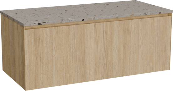 Balmani Idra meuble salle de bains suspendu 120 x 55 cm chêne naturel avec Stretto tablette simple ou double en terrazzo greige terrazzo