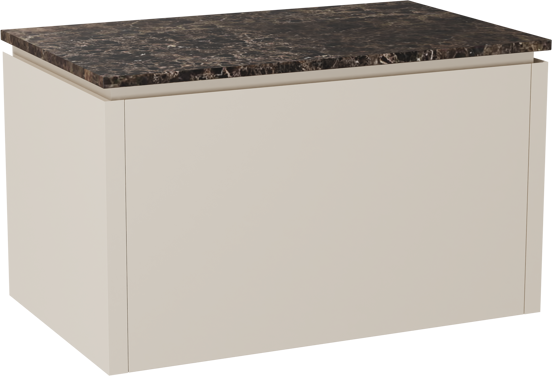 Balmani Eclips zwevend badmeubel 90 x 55 cm Sandbeige met Stretto enkel wastafelblad in Dark Emperador marmer