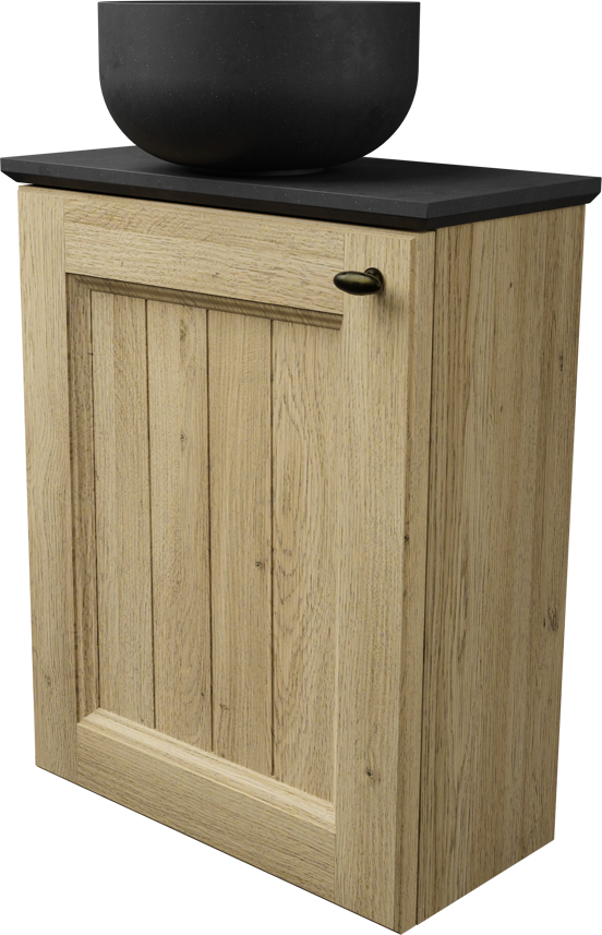 Balmani Lemon meuble wc suspendu 42 x 21 cm chêne vieilli avec Facetta tablette et Bowl vaque à poser en granite doux