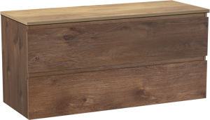 Linie Lado zwevend badkamermeubel 120 x 46 cm bruine eik met Lado enkel of dubbel tablet in melamine natuur eik