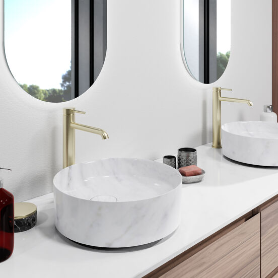 Blaufoss Round robinet de lavabo surélevé Brushed Champagne Gold