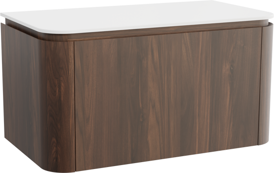Balmani Moon meuble salle de bains suspendu 100 x 55 cm noyer américain avec Moon tablette simple en solid surface blanc mat