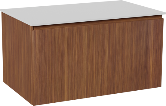 Balmani Sfera zwevend badkamermeubel 90 x 55 cm amerikaanse notelaar met Stretto enkel tablet in solid surface mat wit