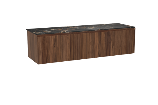 Balmani Idra hängendes Möbelstück Set: 180 x 55 cm, Nussbaum, mit Stretto Einzel- oder Doppel Waschtischplatte, Marmor Portoro Gold