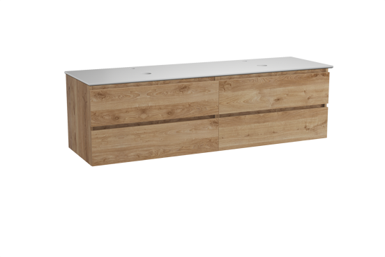 Balmani Lucida meuble salle de bains suspendu 180 x 55 cm chêne brut avec Facetta tablette double en solid surface blanc mat