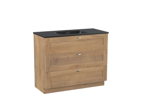 Linie Classo staand badkamermeubel 100 x 46 cm natuur eik met Baro enkele wastafel in porselein mat zwart