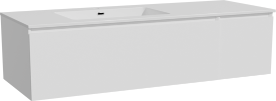 Storke Edge meuble salle de bains suspendu 140 x 52 cm blanc mat avec Diva plan vasque asymétrique à gauche en marbre composite blanc brillant