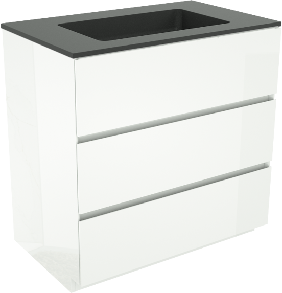 Storke Edge meuble salle de bains à poser 85 x 52 cm blanc brillant avec Scuro plan simple en quartz noir mat