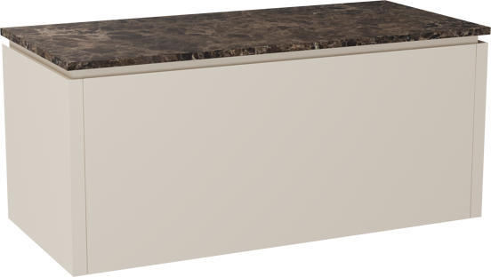 Balmani Eclips hängendes Möbelstück Set: 120 x 55 cm, Sandbeige, mit Stretto Einzel- oder Doppel Waschtischplatte Marmor Dark Emperador