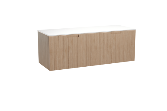 Balmani Adagio zwevend badkamermeubel 150 x 55 cm verweerde eik met Stretto enkel of dubbel tablet in solid surface mat wit