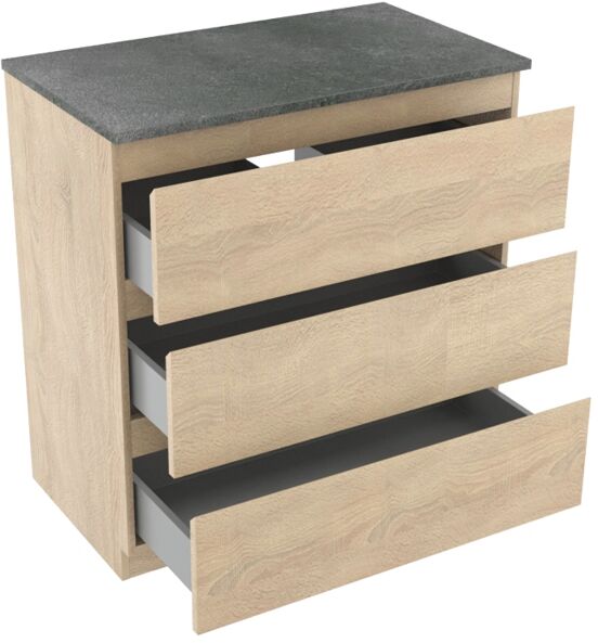Linie Lado meuble salle de bains à poser 80 x 46 cm chêne blanc avec Lado tablette simple en mélaminé ardoise gris