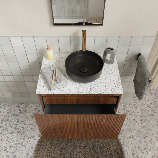 Storke Ribs meuble sous-vasque suspendu 75 x 52 cm noyer 2 tiroirs