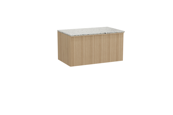 Balmani Forma meuble salle de bains suspendu 90 x 55 cm chêne naturel avec Stretto tablette simple en blanc/noir mat terrazzo, Nervure circulaire asymétrique verticale