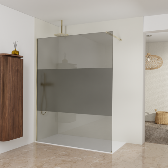 Balmani Modular douche à l'italienne: 160 x 200 cm, Verre fumé avec bande mate, avec coating, Profil Brushed Champagne Gold