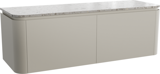 Balmani Moon meuble salle de bains suspendu 160 x 55 cm soie grise avec Moon tablette simple ou double en terrazzo greige terrazzo