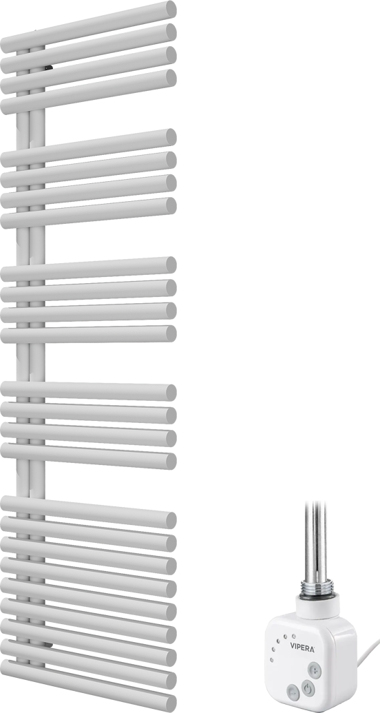 Vipera Avila enkele handdoekradiator 60 x 187 cm elektrische verwarming mat wit middenaansluiting 1000W, weerstand inbegrepen
