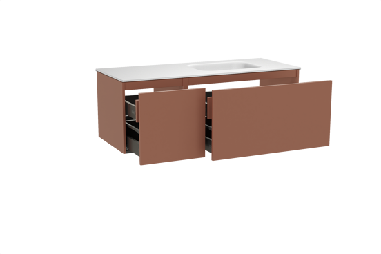 Balmani Sfera meuble salle de bains suspendu 135 x 55 cm cotto avec Tablo Arcato vasque asymétrique droite en solid surface blanc mat