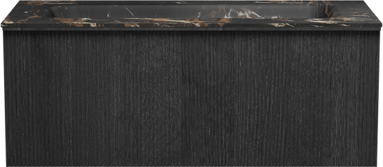 Balmani Forma zwevend badkamermeubel 120 x 55 cm zwarte eik met Tablo Arcato enkele wastafel voor 2 kraangaten in marmer portoro gold, Verticale symmetrische rechte ribbel