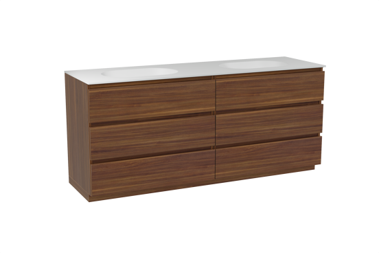 Balmani Lucida meuble salle de bains à poser 180 x 55 cm noyer américain avec Tablo Oval double vasque en solid surface blanc mat