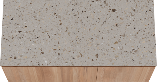 Balmani Idra zwevend badkamermeubel 120 x 55 cm teak met Stretto enkel of dubbel tablet in terrazzo greige terrazzo