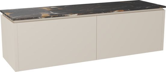 Balmani Eclips meuble salle de bains suspendu 180 x 55 cm Sandbeige avec Stretto tablette simple ou double en Portoro Gold marbre
