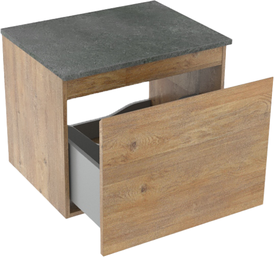 Linie Lado zwevend badkamermeubel 60 x 46 cm natuur eik met Lado enkel tablet in melamine leisteen grijs