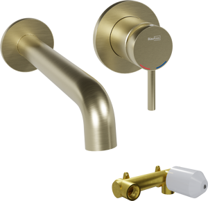 Blaufoss Round inbouw wastafelkraan Brushed Champagne Gold incl. inbouwelement