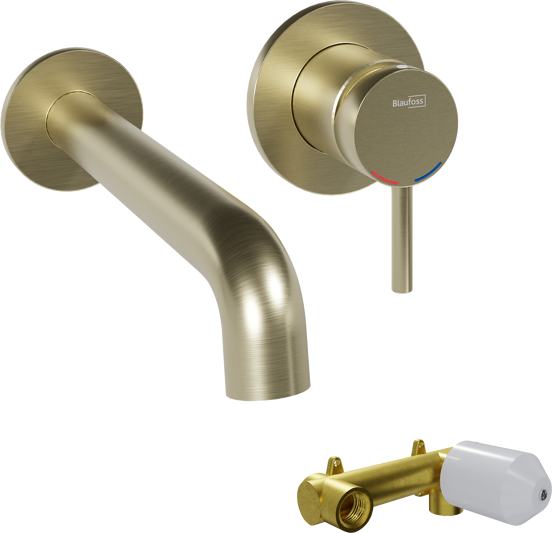 Blaufoss Round inbouw wastafelkraan Brushed Champagne Gold incl. inbouwelement