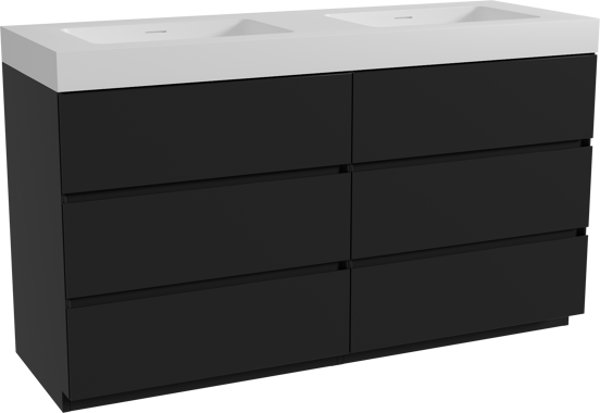 Storke Edge staand badmeubel 150 x 52 cm mat zwart met Mata High dubbele wastafel in solid surface mat wit