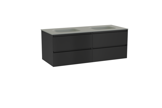 Balmani Mitra meuble salle de bains suspendu 135 x 55 cm noir mat avec Tablo Arcato double vasque en solid surface gris pierre