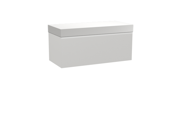 Balmani Fila hängendes Möbelstück Set: 120 x 55 cm, Weiß matt, mit Dominus Einzel- oder Doppel Waschtischplatte, Solid Surface, Weiß matt, Vertikale symmetrische gerade Rippe