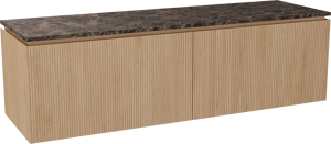 Balmani Eclips zwevend badmeubel 180 x 55 cm Natuur eiken met Stretto enkel of dubbel wastafelblad in Dark Emperador marmer, Verticale symmetrische rechte ribbel