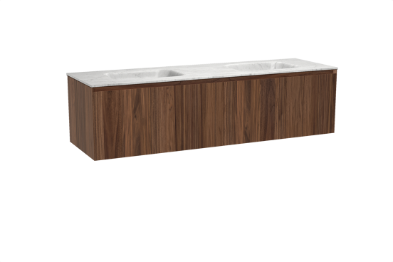 Balmani Idra hängendes Möbelstück Set: 180 x 55 cm, Nussbaum, mit Tablo Arcato Doppelwaschtisch, Marmor Carrara