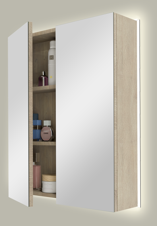 Linie Montro spiegelkast 60 x 75 cm wit eiken met spiegelverlichting