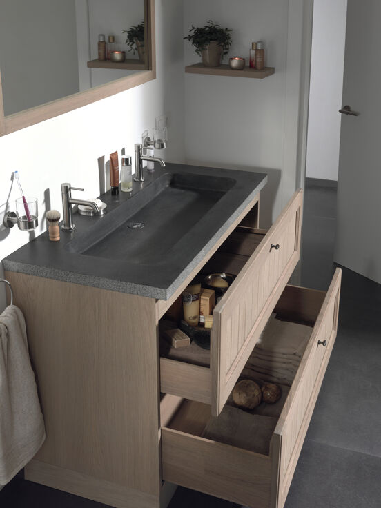 Balmani Lemon stehender Waschbeckenunterschrank: 120 x 55 cm, Eiche verwittert, 2 Schubladen